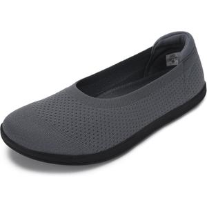 WHITIN Women's Barefoot Ballet Flats Shoes Wide Toe Box Zero Drop Sole Minimalist Size 7 Knit Extra Width Fit Comfort Non Slip Dress Walking Grey, 38