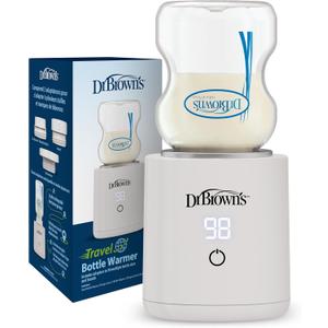 Dr. Brown's Travel Baby Bottle Warmer, Quickly Warms Breast Milk and Water for Formula On-The-Go, Portable, Rechargeable, Cordless with 3 Bottle Adapters
