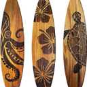 Yousoontic 3 Pcs Carved Surfboard Wall Decor 23.6" x 5.2" Large Wooden Beach Turtles Hibiscus Octopus Surfboard Summer Hawaiian Tropical Surf Boards Decor for Wall Room Bedroom Party Beach Art