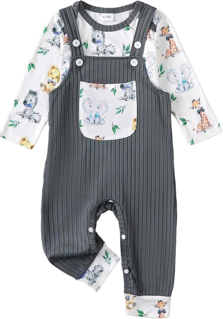 Baby Boy Clothes Fall Winter Newborn Boy Outfits 0 3 6 9 12 18 24 Months Overalls Infant Baby Boys Clothes (Grey)