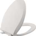 Durable Elongated Toilet Seat with Slow Soft Close - Easy to Install and Clean, Never Loosens - White, Fits Most Elongated Toilets Biscuit