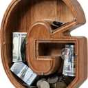 Piggy Bank for Kids Boys Girls, Wooden Large Letter Piggy Bank Alphabet Money Bank with Initial G, Coin Bank Fun Gifts for Birthday, Christmas, Festival, Baby Shower