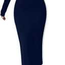 SOLY HUX Women's Midi Dress Color Block Square Neck Long Sleeve Bodycon Dresses (Dark Blue and White) S