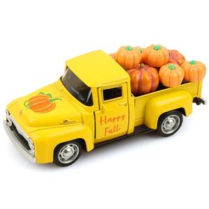Fall Pumpkin Truck Decor Vintage Metal Truck with Pumpkins Ornament Cute Autumn Harvest Farmhouse Tabletop Tiered Tray Decoration for Thanksgiving Party Home Kitchen Office Tiered Tray Supplies