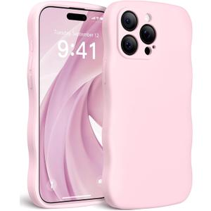 Magnetic for iPhone 15 Pro Max Case, [Full Camera Protection][Compatible with MagSafe] Cute Wave Frame Silicone Shockproof Protective Phone Case for iPhone 15 Pro Max 6.7",Chalk Pink
