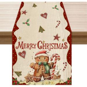 XCHI Merry Christmas Gingerbread Man Winter Xmas Table Runner Table Decoration for Home Kitchen Dining Holiday Decor 13x72 Inch