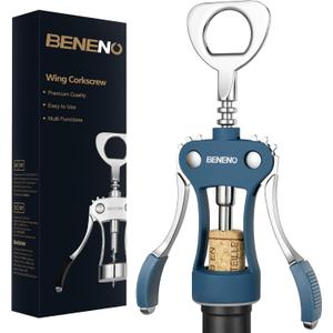 Beneno Opener, Zinc Alloy Premium Wing Corkscrew with Multifunctional Bottles Opener, Sharp Corkscrew with Ergonomic Non-Slip Wing Handle