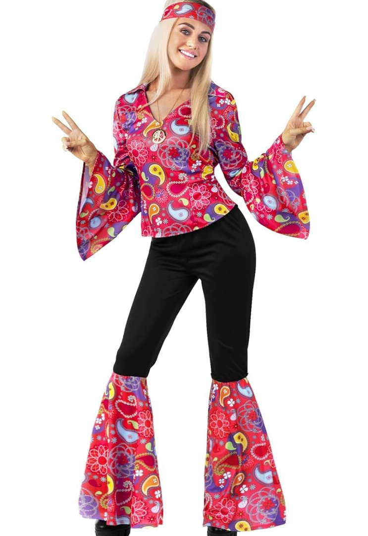 Morph 70s Costumes For Women Hippie Disco Outfit - Retro 60s 70s Style Costume For Parties, Festivals, and Events XXL