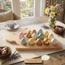 Wood Easter Deviled Egg Tray, 15.3" Bunny Shaped Deviled Egg Platter with 21 Slots, Solid Wooden Holder for Countertop, Reusable Serving Board for Charcuterie, Brunch & Holiday Party