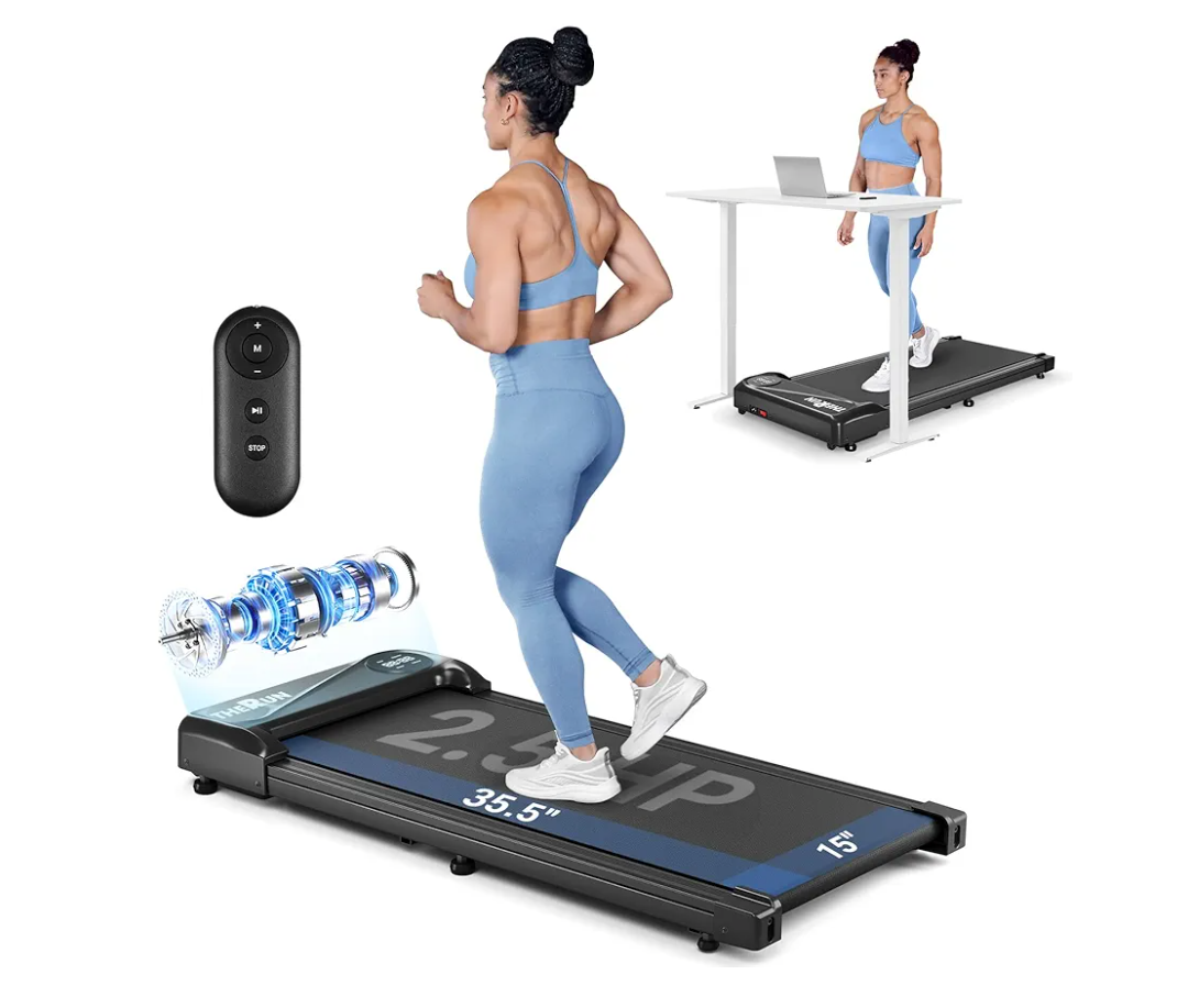 THERUN Walking Pad Treadmill Under Desk, Portable Mini Treadmill for Home/Office, Walking Pad Treadmill 2.5HP, Walking Jogging Machine with 265 lbs Weight Capacity Remote Control LED Display Needed