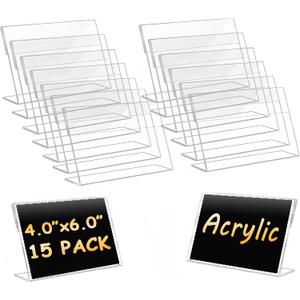 15 Pack Acrylic Photo Frames 4x 6 Inches Clear Picture Frames Plastic Collage Frames Flyer Display Vertical Slanted Back Stand Up Sign Holder for Office Desktop Photo Picture Menu Document