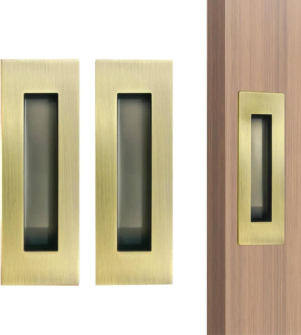 4.72Inch Recessed Finger Flush Pulls Handles for Pocket and Sliding Doors,Closet and Barn Doors Hardware Antique Brass, 2 Pack