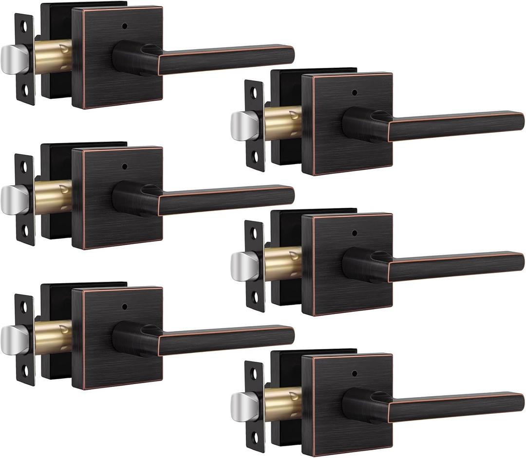 Goldenwarm Oil Rubbed Bronze Door Handles Interior, Privacy Bronze Interior Door Handles, Square Door Lever Interior for Bedroom Bathroom (6 Pack)