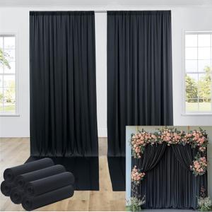 30ftx12ft Wrinkle Free Black Backdrop Curtain, 6 Panels 12FT Height Black Wedding Backdrop Drapes, Silky Polyester Back Drop Cloth for Birthday Photography Background Party Backdrop Draping