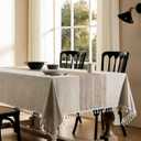 ZeeMart Contrast Linen Table Cloth 60x84 Inch (Fit 5ft, Narrow Fit 6ft Rectangle Table), Brown Farmhouse Heavy Weight Beige Tablecloth, Water Resistant Burlap Table Cover