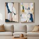 Large Framed Neutral Abstract Wall Art for Living Room, Set of 2 Bright Modern Canvas Prints Paintings Artwork for Walls, Colorful Abstract Pictures for Hallway Stair Bedroom Office Wall Decor 24x36 In