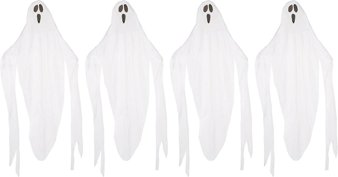 Forum Novelties Set of 4 7ft Fabric Ghosts Halloween Hanging Decoration for Parties (4)