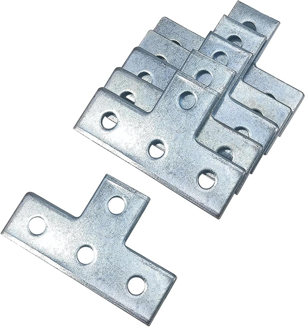 4 Hole T Shaped Connector Flat Plate Fitting Bracket Brace Fit for 1/2" Bolt in 1-5/8" Strut Channel, 6 Pack