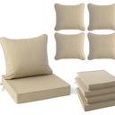 Summsun Outdoor Chair Cushions Set of 4, Faux Linen Patio Furniture Cushions, Water Resistant Backrest and Deep Seat Cushion Set with Straps, Removable Cover, Non-Slip Bottom, 22 x 22 Inch, Nature