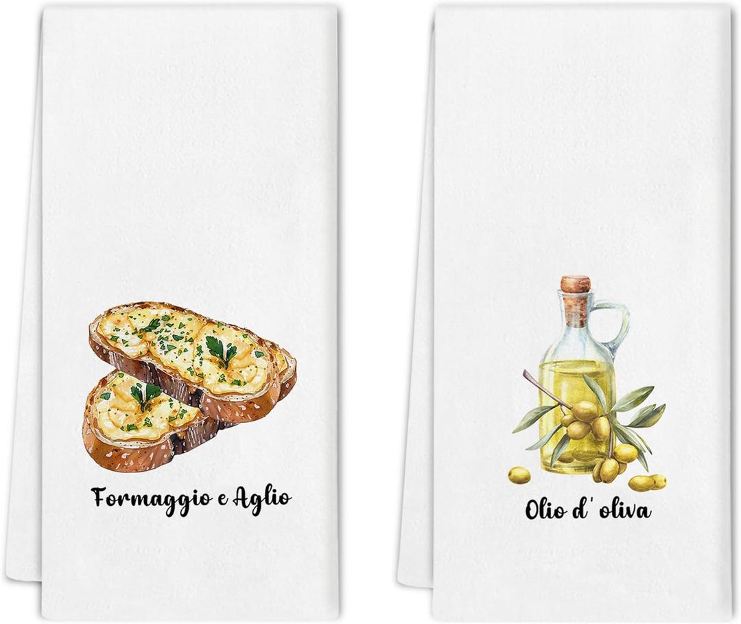 Funny Baking Kitchen Towels Set - Gifts for Bakers Chef Italian, Baking Lovers Gifts, Formaggio E Aglio Olive Oil Hand Towels Dishcloth for Kitchen Decorative 16x24, Set of 2