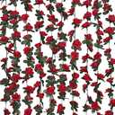 MARTINE MALL Rose Flower Garland, 5 Strands 41Ft Vines for Room Decor, Red Rose Floral Garland for Birthday, Wedding & Party,2 Pack