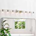 8-Light Brushed Nickel Vanity Light Fixtures,Modern Large Bathroom Light Fixtures Wiht Clear Glass ShadeRust and Moisture Resistant Easy to Install Vanity Lights for bathroom lights over mirror