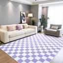 Terrug Purple and White Checkered Rug for Living Room,6x9 Area Rugs Washable with Non Slip for Bedroom,Soft Low Pile Stain Resistance Retro Carpet for Dorm Kids Room