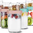 4oz 16 oz Glass Overnight Oats Containers with Lids 6Pack, Yogurt Parfait Cups with Dry and Wet Separation, Breakfast Prep Bowl for Cereal Nut Fruit Meal, To Take Along Oatmeal Salad Smoothie Snack (PINK*3/GREEN*3)