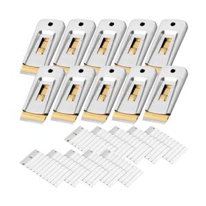 Bates- Metal Razor Blade Scraper Tool, 10 Pack, 100 Extra Blades, Stainless Steel Heavy-Duty Cleaning Razor Scraper Tool (Silver)
