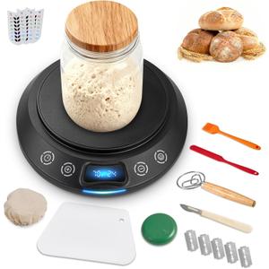 Sourdough Starter Warmer Set  Precise 1F Thermostat (70-120F), 24H Timer, Smart Memory Warming On/Off - Fits Jars Up to 40oz, Sourdough Kit for Home Baking (Black)