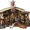 Kurt Adler 12-Piece Nativity Set with Wooden Stable