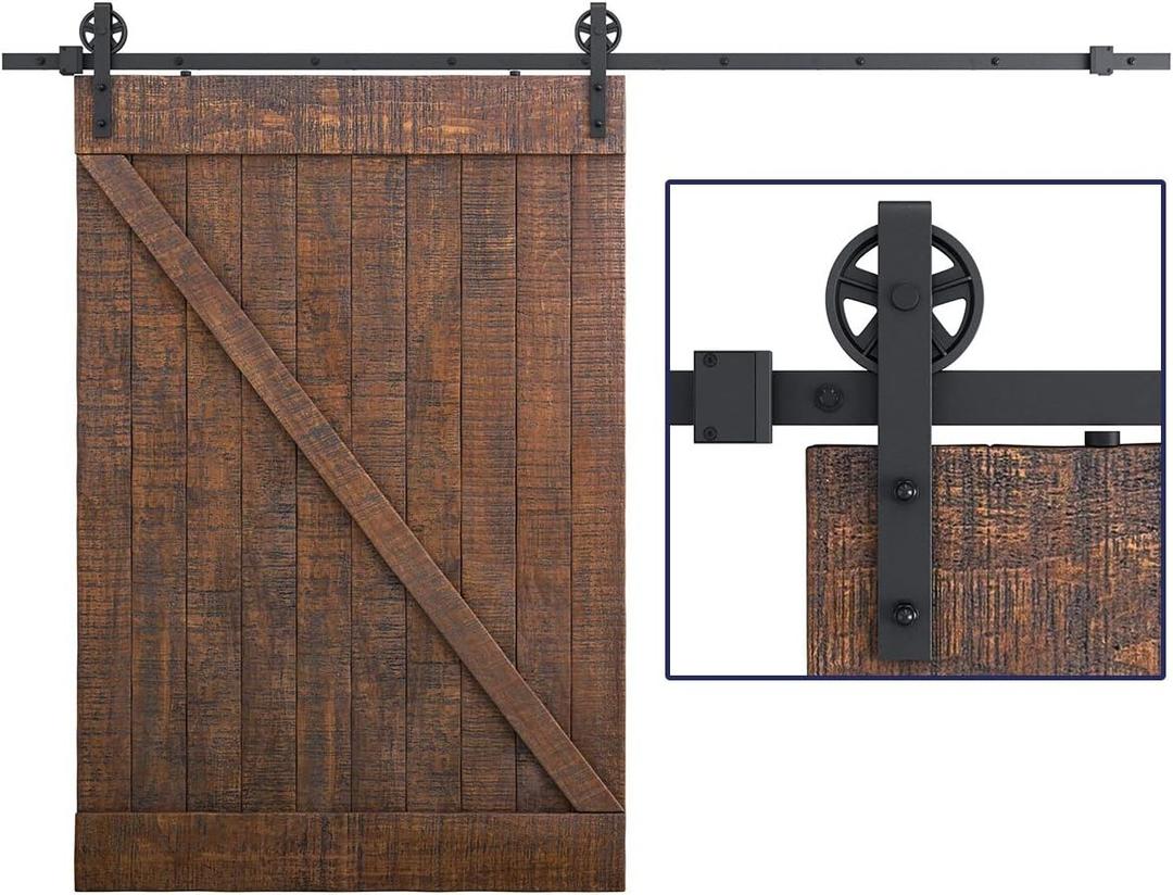 SMARTSTANDARD 12 Feet Heavy Duty Sliding Barn Hardware Kit, 4FT - 18FT, Black, Smoothly and Quietly, Simple and Easy to Install, Fit 72" Wide Door Panel (Industrial Bigwheel Hangers)