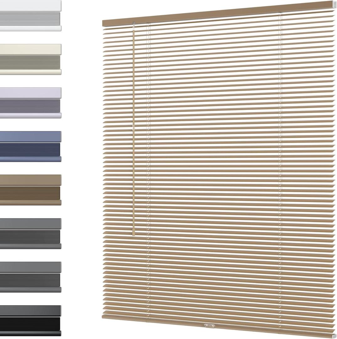 Cordless Aluminum Blinds for Window, Room Darkening 1 inch Mini Horizontal Blinds with Anti-UV, Light Adjustment Waterproof Easy Installation for Home, Office, Matte Gold (Custom Size)