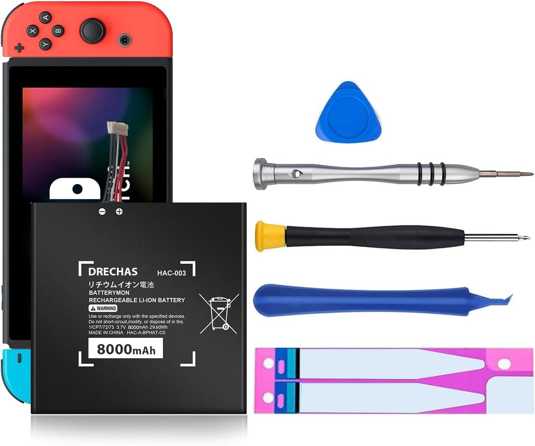 [8000mAh] HAC-003 Battery, 2025 New Upgraded High Capacity 0 Cycle Li-Polymer Replacement Battery for Nintendo Switch Console 2017 HAC-001 HAC-A-BPHAT-C0 HAC-S-JP/EU-C0 with Repair Tool Kit