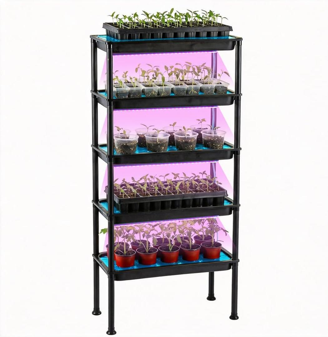 RooTrimmer 5-Tier Hydroponics Growing System, Plant Stand with Grow Lights, 12"*24"*51"Stand + Grow Light