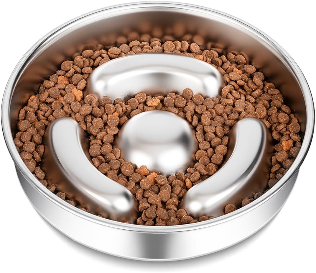 Slow Feeder Dog Bowl Stainless Steel8-inch Diameter Dog Slow Feeder BowlHeavy Duty with Non-Slip Rubber Base4Cups Capacity for Medium & Large Dogs to Slow Down Eating