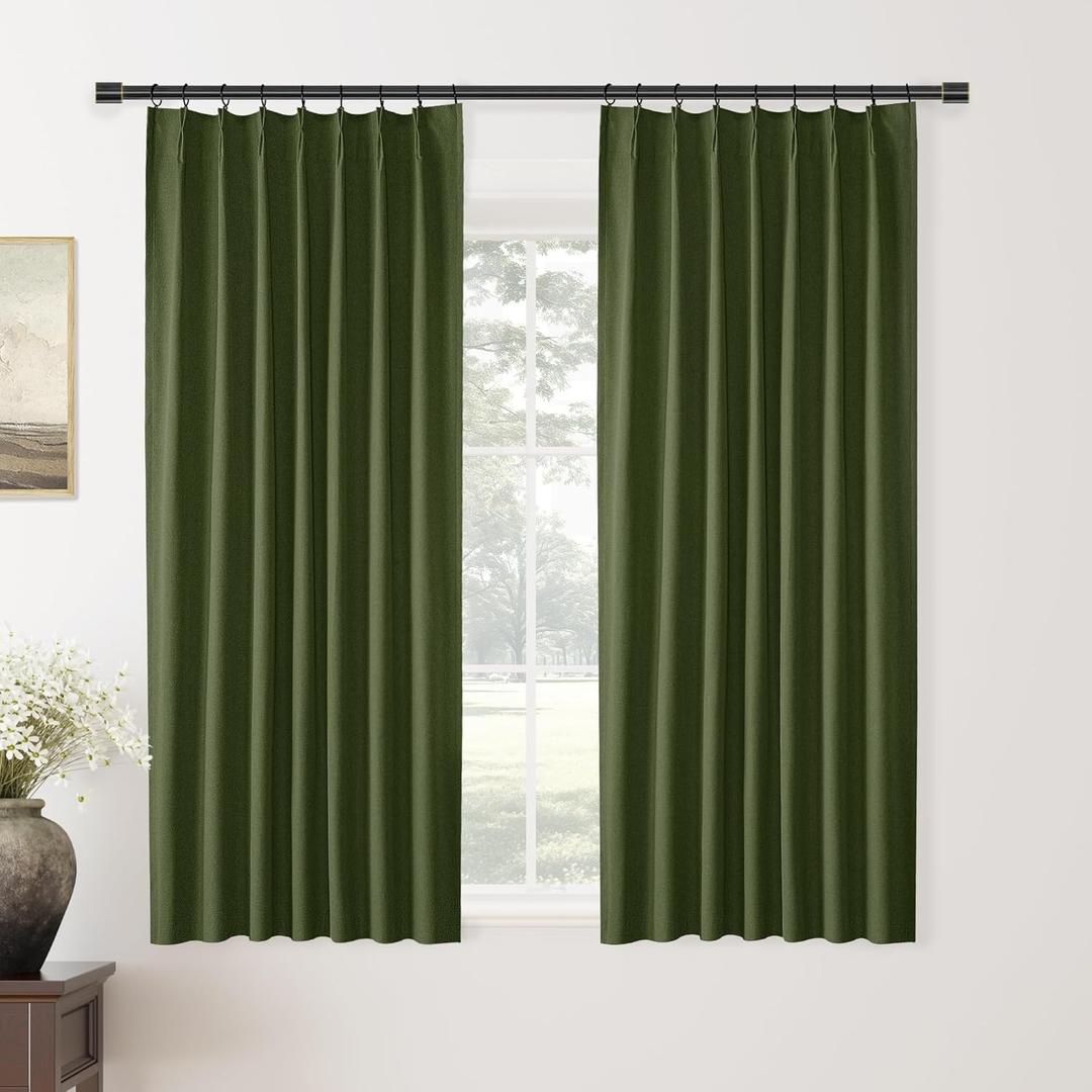 ChrisDowa Grey Pinch Pleated Blackout Linen Curtains 84 inches Long 2 Panels for Living Room Bedroom Farmhouse Room darking Thermal Insulated Back Tab Hooks Rings Window Treatment Drapes,40x84