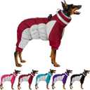 MIGOHI Full Body Dog Coat - Warm Reflective Large Dog Winter Coat with Harness,Turtleneck Fleece Jacket for Dogs,Four-Leg Windproof Puffer Jackets Snowsuit with Zipper for Small Medium Large Dogs,3XL (XXX-Large(Back:26.8"), Burgundy)