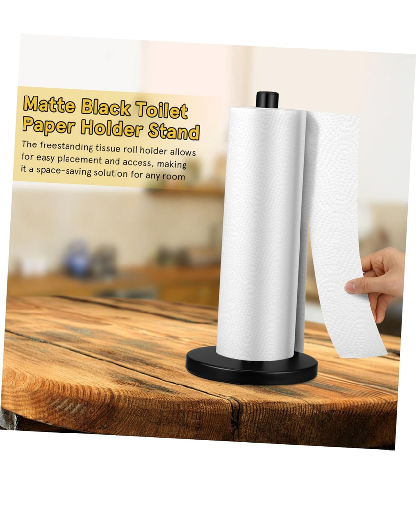 MUCKLILY Stainless Steel Freestanding Paper Towel Holder Stand Weighted Base for Kitchen and Bathroom Space-Saving Design and Double Rods for Easy Access and Dispensing