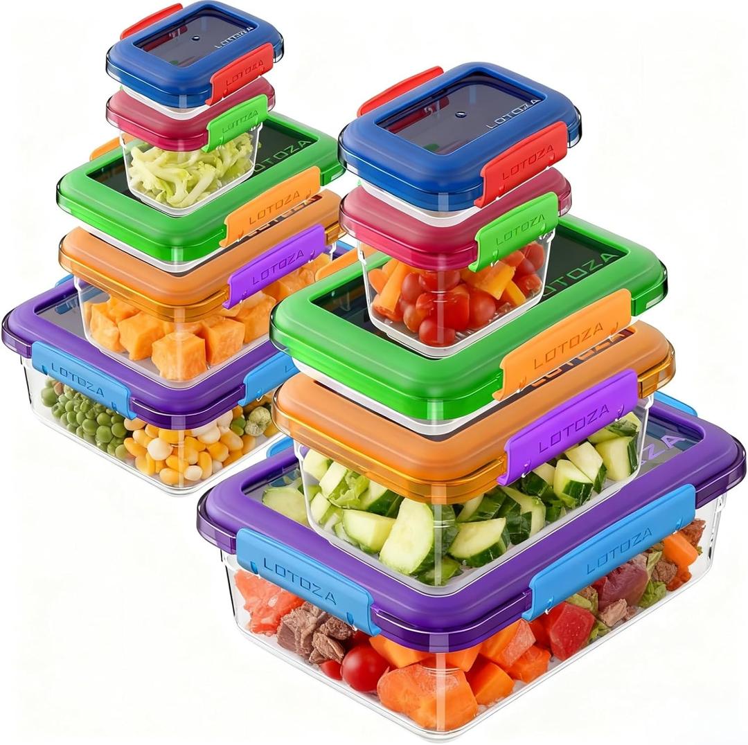 10 Pcs Set Plastic Food Storage Containers with Lids BPA Free Snap Lock Container Kitchen Pantry Organization for Meal Prep Lunch Salad Fruit Stackable Microwave Dishwasher Safe 150/350/850/2000 ml
