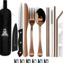 Portable Travel Silverware Set With Case, Includes 10 Pcs of Travel Utensils With Case, Stainless Steel Flatware Set For Camping, Lightweight (Rose Gold)