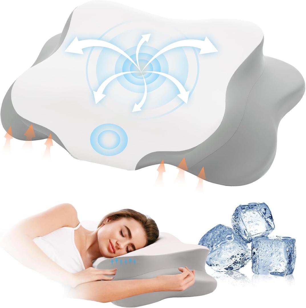 Cervical Pillow for Neck Pain Relief Pillows Support Odorless Ergonomic Neck Pillow Adjustable Orthopedic Bed Pillow for Side Back Stomach Sleeper with Pillowcase, Light Grey
