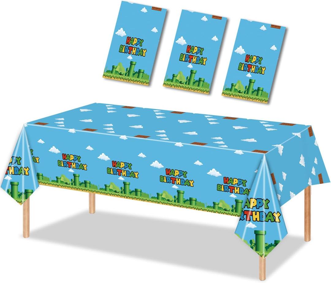 Nyhpar 3PCS Video Game Tablecloth, Super Theme Plastic Tablecover Disposable Table Covers for Game Theme Birthday Party Decorations Supplies, 86.6 x 51.2in (Colourful)