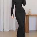 ZESICA Women's Fall 2026 Long Sleeve Bodycon Maxi Dresses Sexy Ruched Crew Neck Slim Fit Cocktail Party Dress (L)
