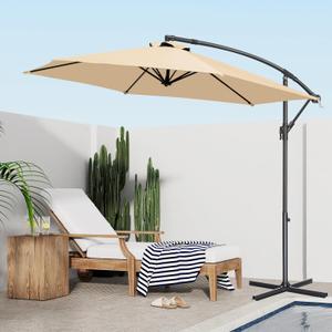 FRUITEAM Offset Patio Umbrella, 10 FT Heavy Duty Cantilever Outdoor Umbrella with High-Strength Frame & Infinite Tilt, All-Weather UV Protection Sun Shade for Poolside, Garden, Backyard (Beige)
