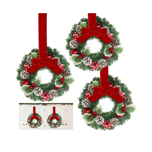 3 Pcs 12 Inch Small Christmas Wreath Mini Christmas Door Wreath with Ball Frosted Pinecone Berried Holly Christmas Decorations for Indoor Window Wall Stairs Room Home Office Decor Kitchen