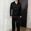 Men's Silky Satin Pajama Sets Mens Sleepwear Big and Tall Pajamas for Men Loungewear Summer Pjs Lounge Set M-5XL (Black, XXL)