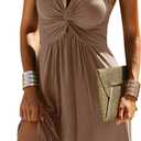 Veatzaer Women's V Neck Front Knotted Sleeveless Tank Dress Summer Solid Casual A Line Dress (Medium, Light Brown)