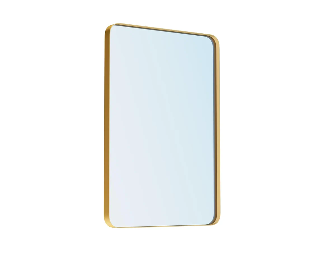 Gold Bathroom Mirror for Wall, 24 x 36 Inch Metal Framed Rounded Rectangle Vanity Mirror Modern Farmhouse, 1/4-inch Shatterproof Glass | Ultra-Flush Hanging