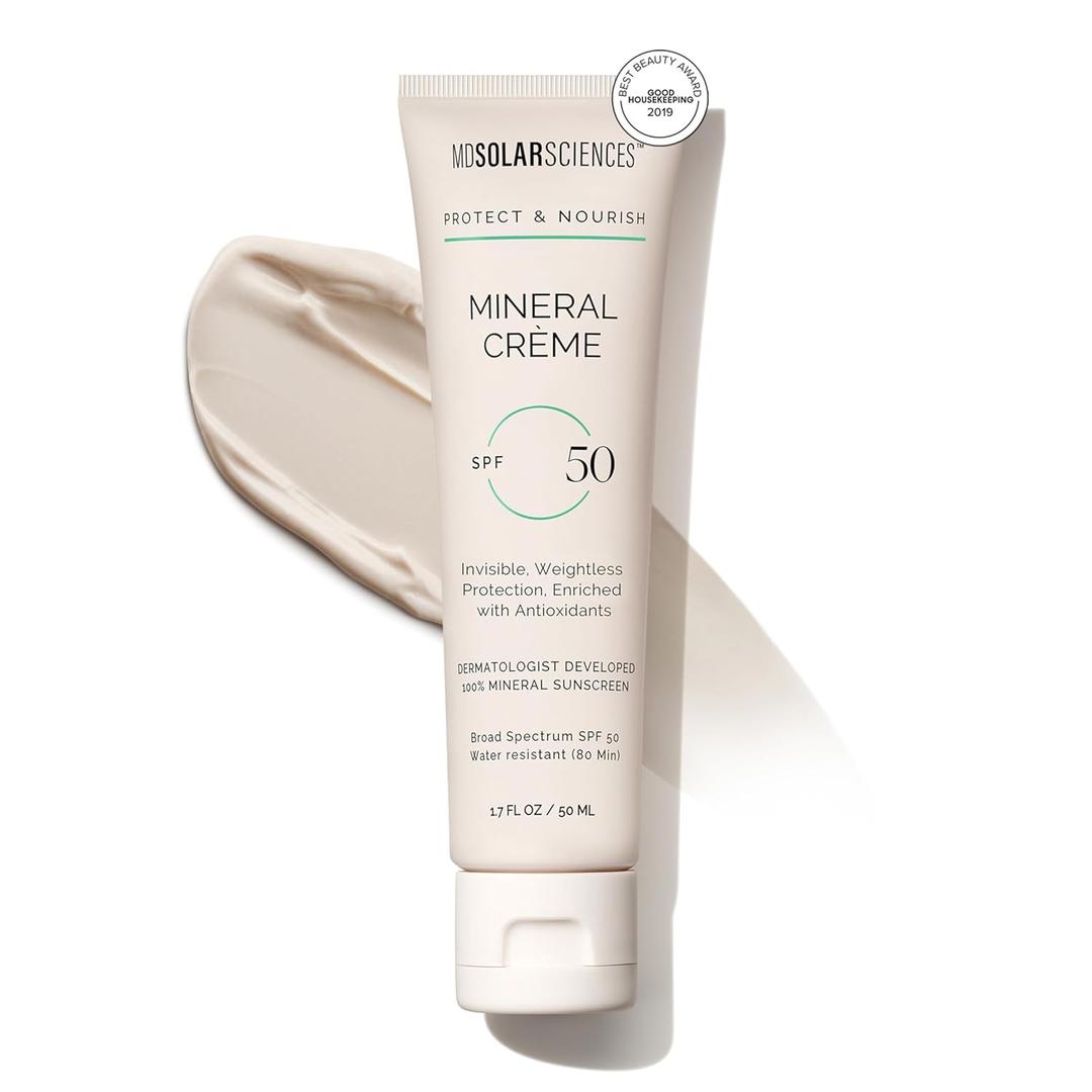 MDSolarSciences Mineral Crme SPF 50 Sunscreen for Face  Water-Resistant, Broad Spectrum UV Protection  Blendable Micronized Zinc Oxide  Smooth, Natural Matte Finish (1.75 Ounce (Pack of 1))